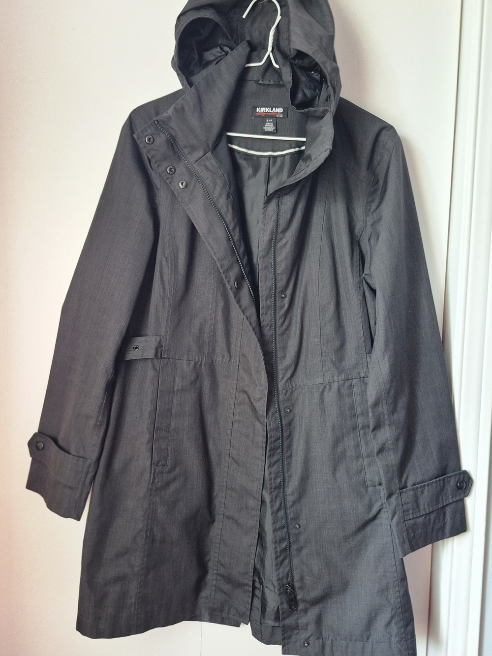 Kirkland Signature Women's Charcoal Hooded Trench Coat WATERPROOF WOMEN S